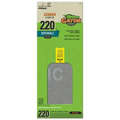 Gator Precut Drywall Sanding Screen Extra Fine 220-Grit Sheet Sandpaper 4.25-in W x 11.25-in L 25-Pack