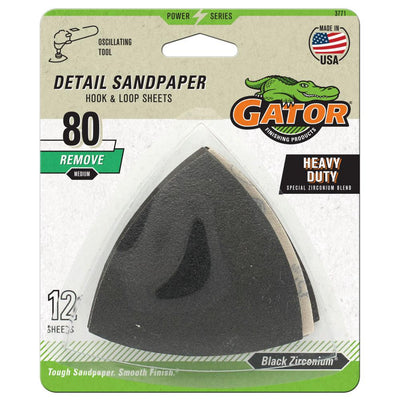 Gator Hook and Loop Detail Sandpaper Medium 80-Grit Sheet Sandpaper 3-in W x 3-in L 12-Pack