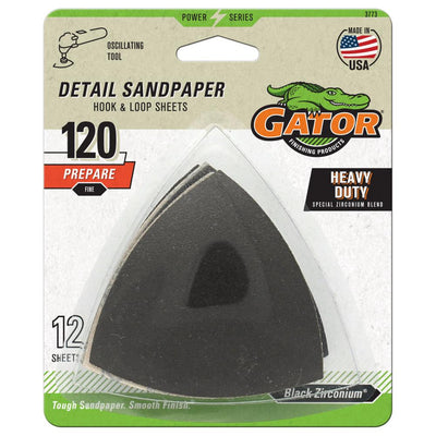 Gator Hook and Loop Detail Sandpaper Fine 120-Grit Sheet Sandpaper 3-in W x 3-in L 12-Pack