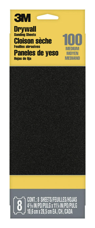 3M Medium 100-Grit Sheet Sandpaper 4.1875-in W x 11.25-in L 8-Pack