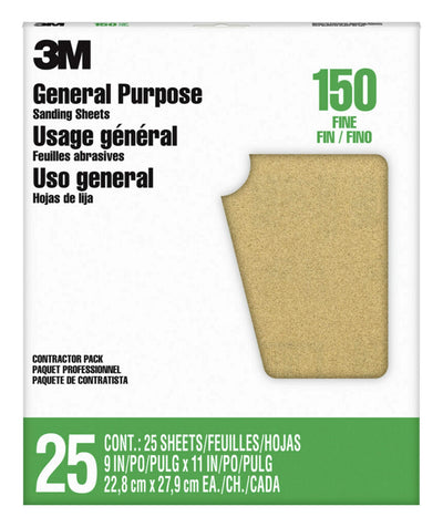 3M Aluminum Oxide Sandpaper Fine 150-Grit Sheet Sandpaper 9-in W x 11-in L 25-Pack