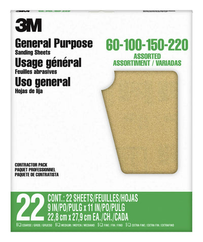 3M Multi-grade Pack Sheet Sandpaper 9-in W x 11-in L 22-Pack