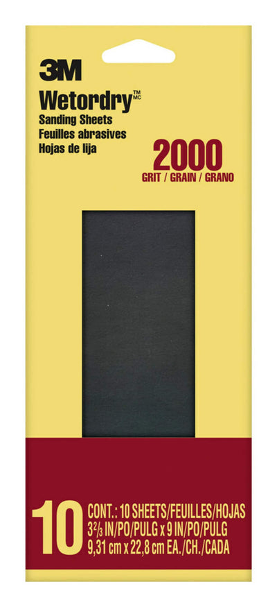 3M Wetordry Ultra Fine 2000-Grit Sheet Sandpaper 3.66-in W x 9-in L 10-Pack