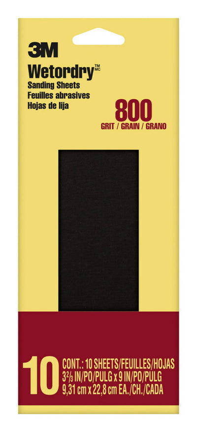 3M Wetordry Super Fine 800-Grit Sheet Sandpaper 3.66-in W x 9-in L 10-Pack