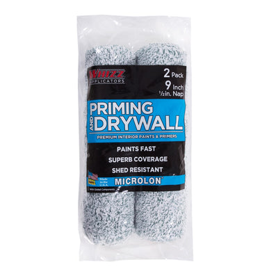 WHIZZ MICROLON Priming and Drywall 2-Pack 9-in x 1/2-in Nap Woven Synthetic Blend Paint Roller Cover