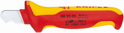 KNIPEX 1000V Insulated Utility Knife with 1.11-in Fixed Hook Blade - Removes Outer Insulation on Conductor Cables