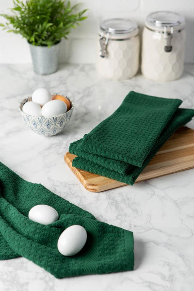 DII Green Cotton Dish Towels - Set of 4, 16 x 26 Inches, Absorbent and Durable Kitchen Cleaning Cloths