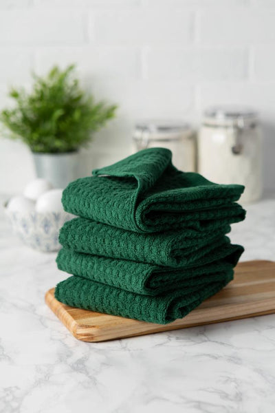 DII Green Cotton Dish Towels - Set of 4, 16 x 26 Inches, Absorbent and Durable Kitchen Cleaning Cloths