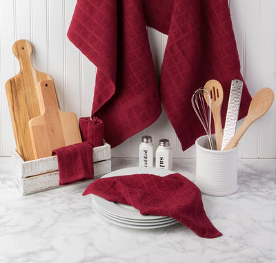 DII Red Cotton Dish Cloths - Set of 6, 12 x 12 Inches, Absorbent and Durable Kitchen Cleaning Cloths