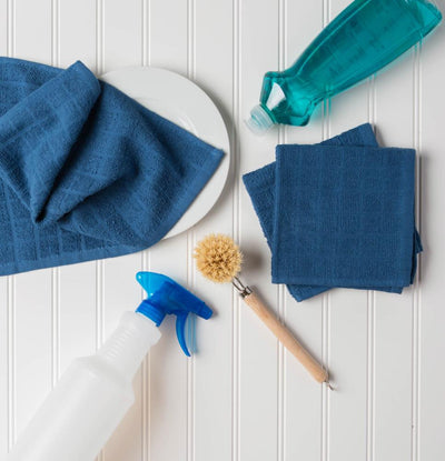 DII Blue Cotton Dish Cloths - Set of 6, 12 x 12 Inches - Absorbent, Durable, and Easy to Clean