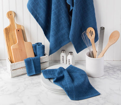 DII Blue Cotton Dish Cloths - Set of 6, 12 x 12 Inches - Absorbent, Durable, and Easy to Clean