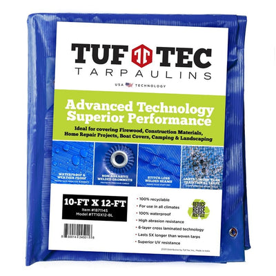 Tuf-Tec Premium 10-ft x 12-ft Blue Water Resistant Commercial Plastic 6-mil Tarp