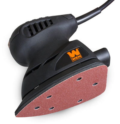 WEN Hook and Loop Hand Sander with Sandpaper Included, 1 Amp Motor, Lightweight Design, 3.75-in x 5.5-in Pad