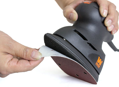 WEN Hook and Loop Hand Sander with Sandpaper Included, 1 Amp Motor, Lightweight Design, 3.75-in x 5.5-in Pad