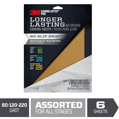 3M SandBlaster Pro Multi-grade Pack Sheet Sandpaper 9-in W x 11-in L 6-Pack