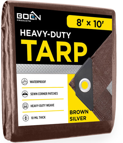 BOEN 10-ft x 8-ft Brown Waterproof Commercial Polyethylene 10-mil Tarp