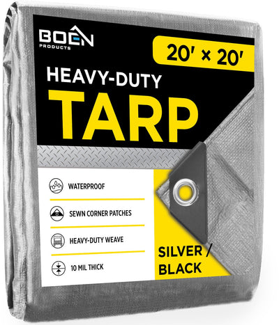 BOEN 20-ft x 20-ft Silver Waterproof Commercial Polyethylene 10-mil Tarp