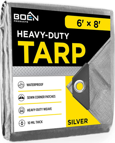 BOEN 8-ft x 6-ft Silver Waterproof Commercial Polyethylene 10-mil Tarp