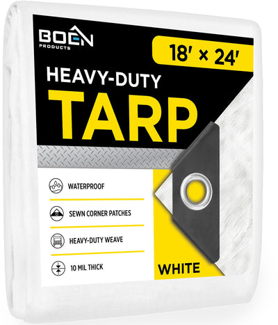 BOEN 18-ft x 24-ft White Waterproof Commercial Polyethylene 10-mil Tarp