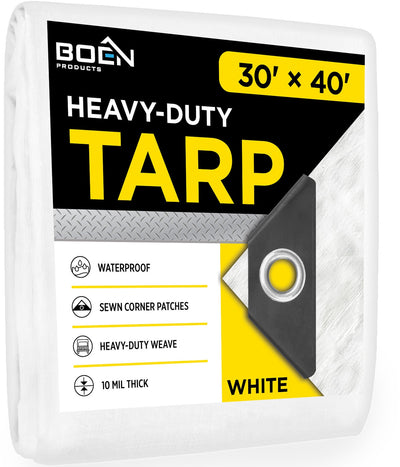 BOEN 30-ft x 40-ft White Waterproof Commercial Polyethylene 10-mil Tarp