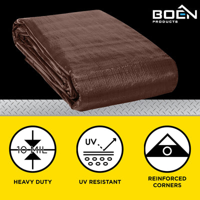 BOEN 10-ft x 8-ft Brown Waterproof Commercial Polyethylene 10-mil Tarp