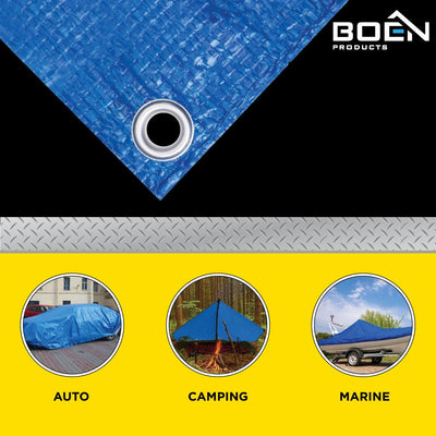 BOEN 16-ft x 10-ft Blue Waterproof Commercial Polyethylene 5-mil Tarp