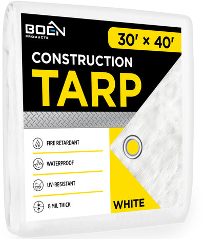 BOEN 30-ft x 40-ft White Waterproof Commercial Polyethylene 8-mil Tarp