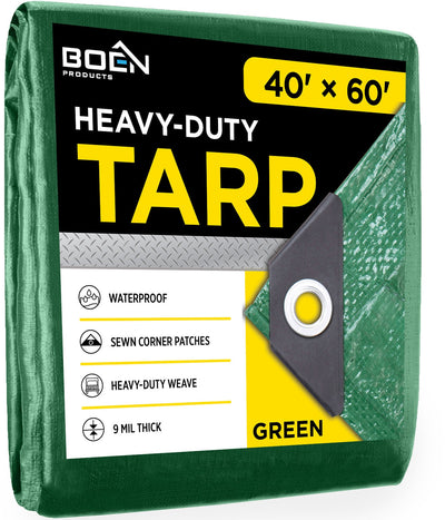 BOEN 40-ft x 60-ft Green Waterproof Commercial Polyethylene 9-mil Tarp