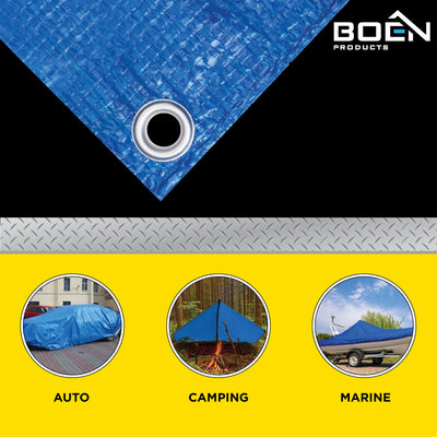 BOEN 10-ft x 18-ft Blue Waterproof Standard Polyethylene 5-mil Tarp