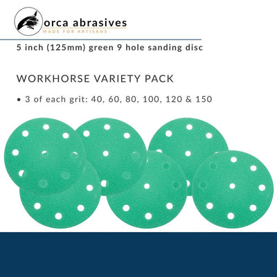 orca abrasives Green Multi-grade Pack-Grit Disc Sandpaper 5-in W x 5-in L 18-Pack