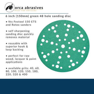 orca abrasives Green Very Fine 220-Grit Disc Sandpaper 6-in W x 6-in L 10-Pack