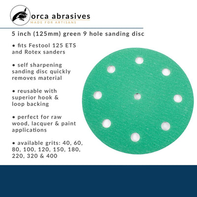 orca abrasives Green Fine 180-Grit Disc Sandpaper 5-in W x 5-in L 25-Pack