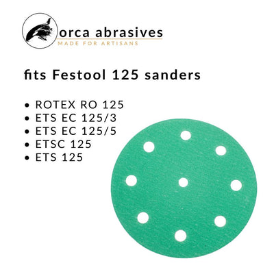 orca abrasives Green Very Fine 220-Grit Disc Sandpaper 5-in W x 5-in L 25-Pack