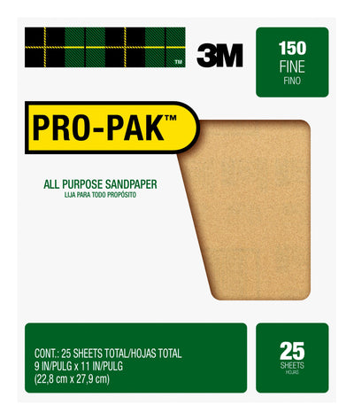 3M Aluminum Oxide Sandpaper Fine 150-Grit Sheet Sandpaper 9-in W x 11-in L 25-Pack