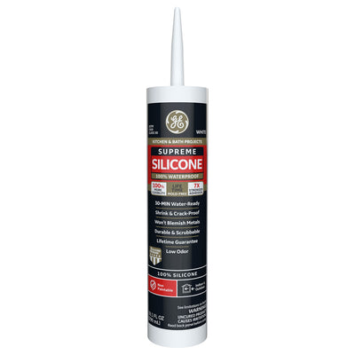 GE Supreme Silicone Kitchen and Bath, Tub and Tile 10.1-oz White Silicone Caulk