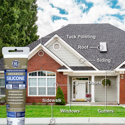 GE Advanced Silicone 2 Windows, Doors, Exteriors 2.8-oz Clear Silicone Caulk