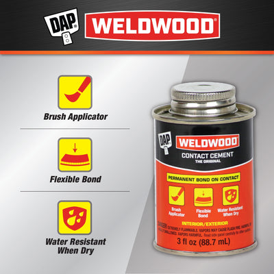 DAP Weldwood 3-fl oz Liquid Contact Cement Waterproof, Quick Dry, Multipurpose Adhesive