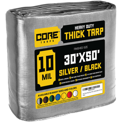 Core Tarps 30-ft x 50-ft Silver Waterproof Commercial Polyethylene 10-mil Tarp