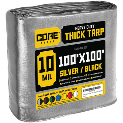 Core Tarps 100-ft x 100-ft Silver Waterproof Commercial Polyethylene 10-mil Tarp