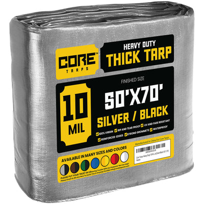 Core Tarps 50-ft x 70-ft Silver Waterproof Commercial Polyethylene 10-mil Tarp