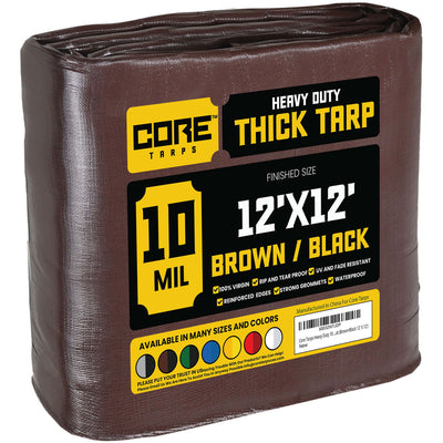 Core Tarps 12-ft x 12-ft Brown Waterproof Commercial Polyethylene 10-mil Tarp