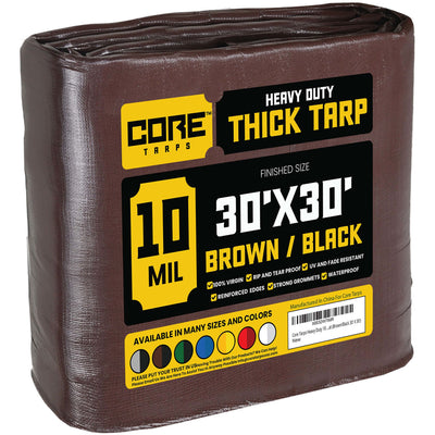 Core Tarps 30-ft x 30-ft Brown Waterproof Commercial Polyethylene 10-mil Tarp