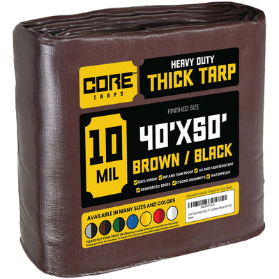 Core Tarps 40-ft x 50-ft Brown Waterproof Commercial Polyethylene 10-mil Tarp