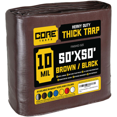 Core Tarps 50-ft x 50-ft Brown Waterproof Commercial Polyethylene 10-mil Tarp