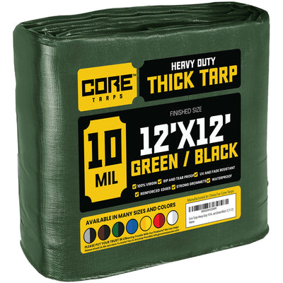 Core Tarps 12-ft x 12-ft Green Waterproof Commercial Polyethylene 10-mil Tarp