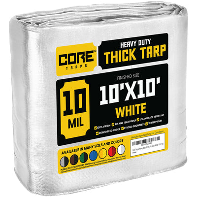 Core Tarps 10-ft x 10-ft White Waterproof Commercial Polyethylene 10-mil Tarp