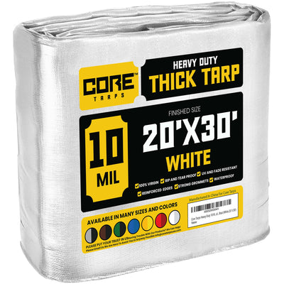 Core Tarps 20-ft x 30-ft White Waterproof Commercial Polyethylene 10-mil Tarp