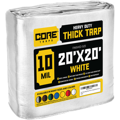 Core Tarps 20-ft x 20-ft White Waterproof Commercial Polyethylene 10-mil Tarp