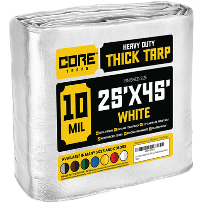 Core Tarps 25-ft x 45-ft White Waterproof Commercial Polyethylene 10-mil Tarp