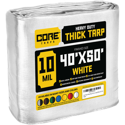 Core Tarps 40-ft x 50-ft White Waterproof Commercial Polyethylene 10-mil Tarp